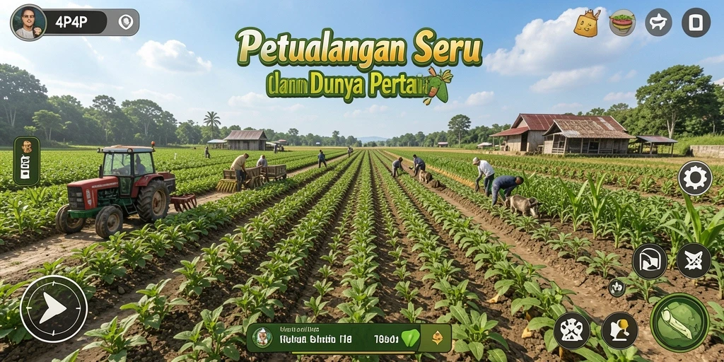 Screenshot gameplay 4P4P menampilkan aktivitas pertanian yang seru.