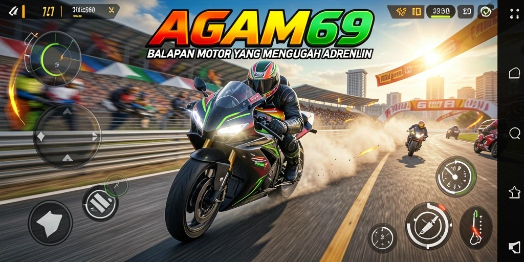 Tampilan grafis AGAM69 saat gameplay balapan motor yang seru.