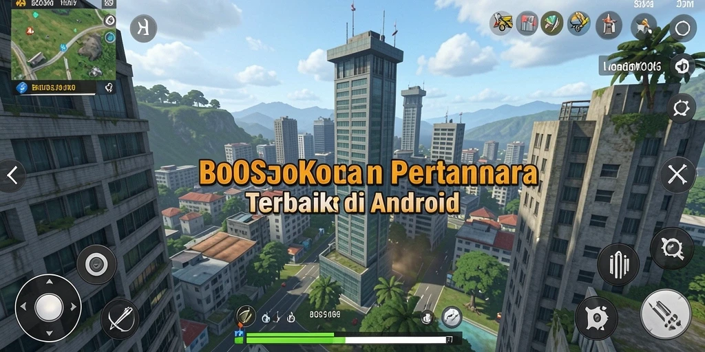 Tampilan menara dan musuh dalam gameplay BOSJOKO yang menegangkan.