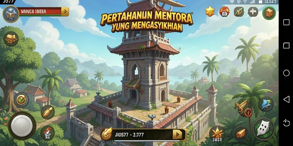 Screenshot utama JOS77 menunjukkan aksi intens dalam gameplay Tower Defense.