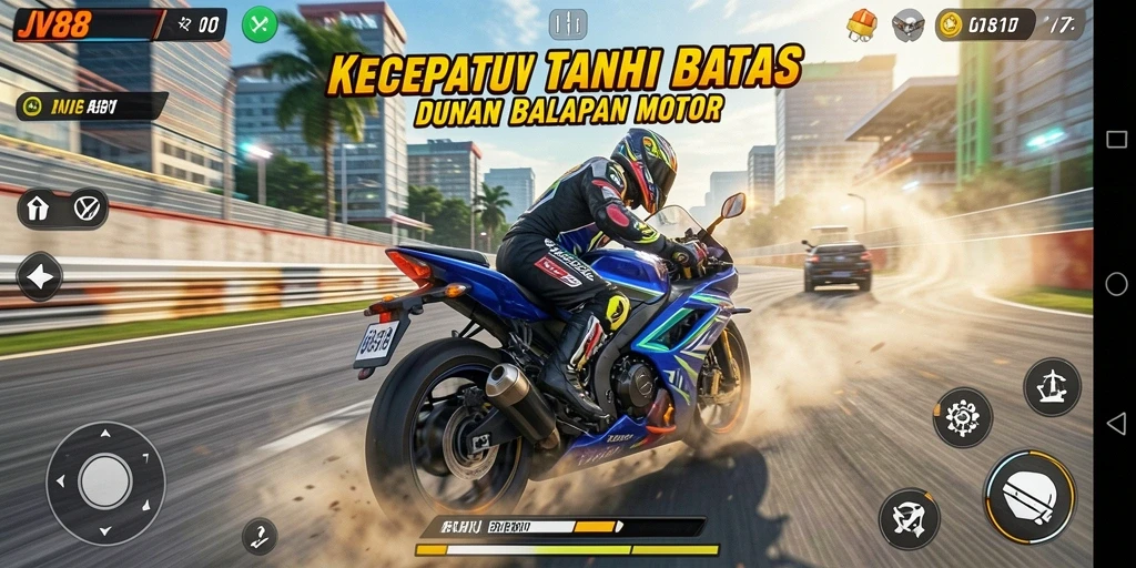 Tampilan gameplay JV88 yang menegangkan saat balapan motor.