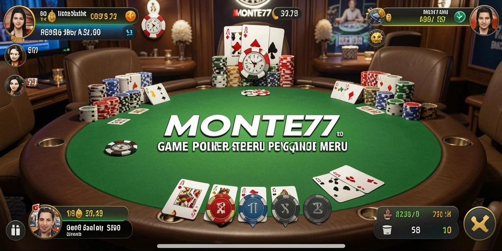 Screenshot utama MONTE77 menampilkan gameplay Poker yang mendebarkan.