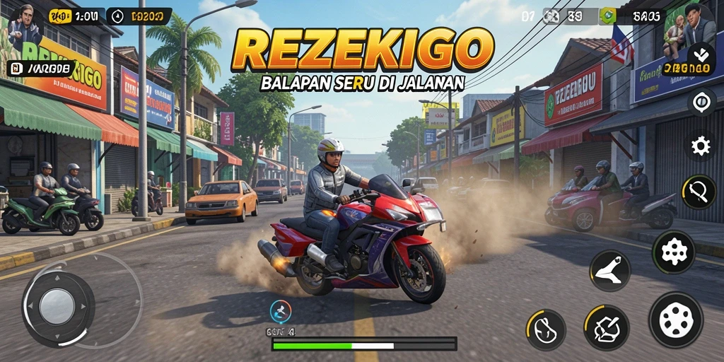 Tampilan gameplay balapan yang mendebarkan di REZEKIGO.