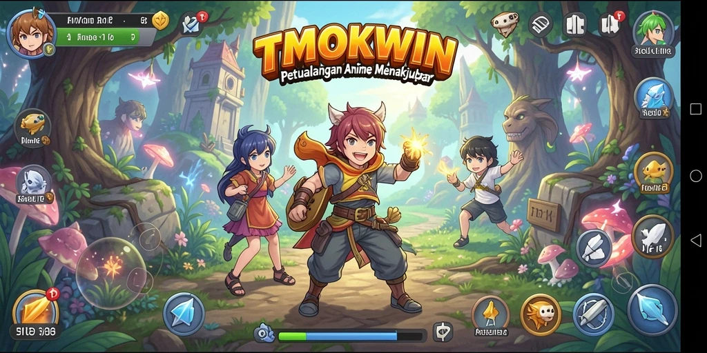 Tampilan gameplay TMOKWIN menampilkan aksi fantastis dalam dunia anime.