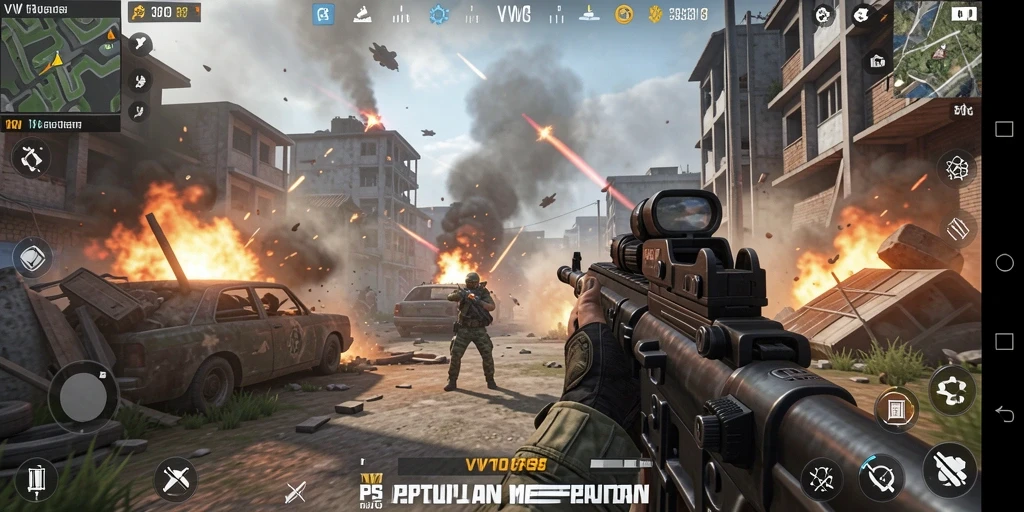Tangkapan layar utama VW108 menampilkan aksi gameplay FPS yang mendebarkan.